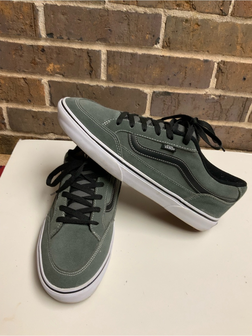 Vans Men’s Old Skool Suede Sneaker in Olive Green and Black